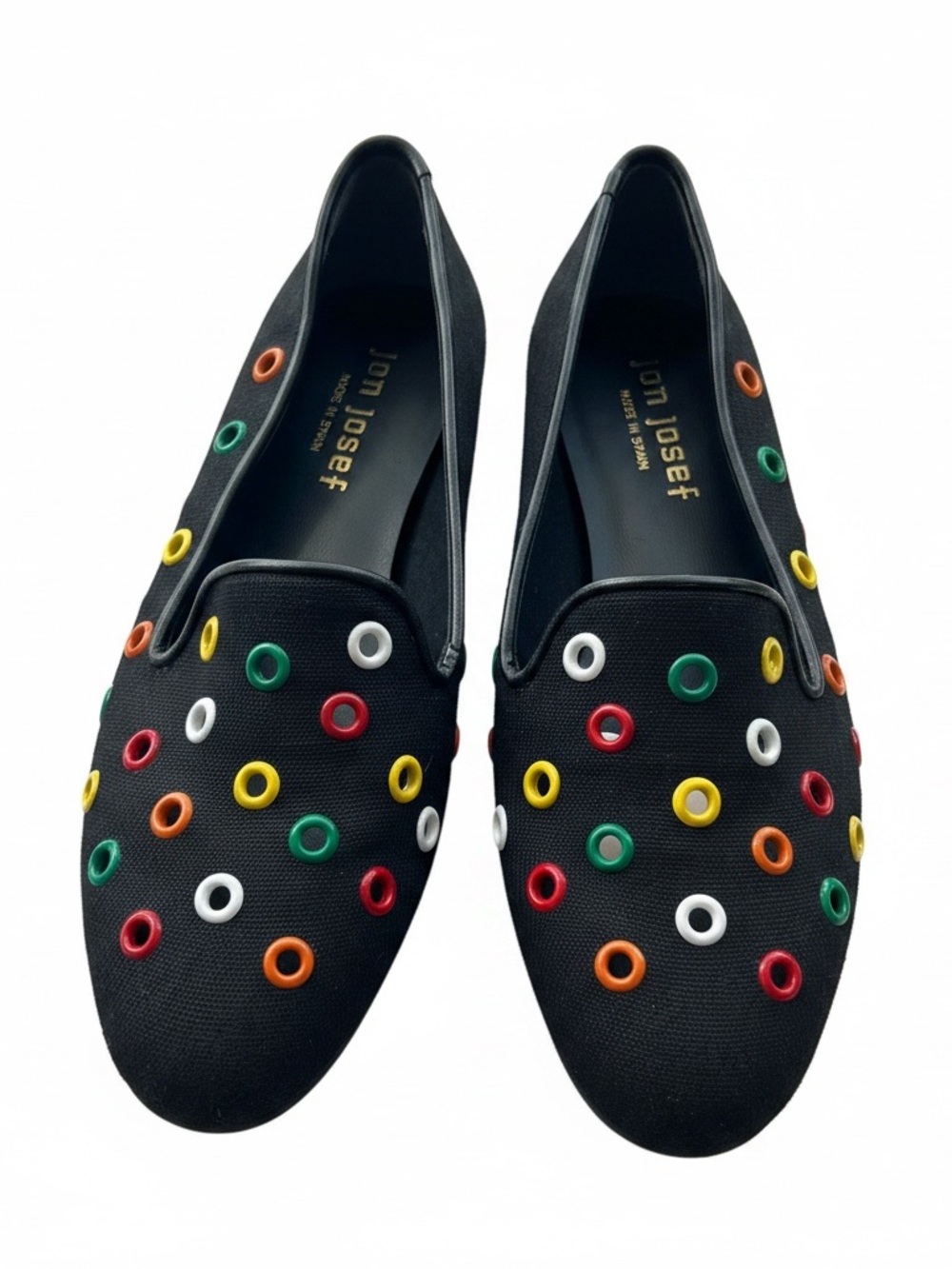 Black Loafers with Multicolor Eyelet Embellishments by Jon Josef